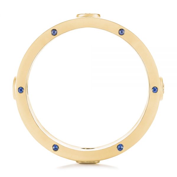 14k Yellow Gold 14k Yellow Gold Custom Blue Sapphire And Diamond Men's Band - Front View -  104257