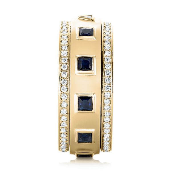 14k Yellow Gold 14k Yellow Gold Custom Blue Sapphire And Diamond Men's Band - Side View - 103352