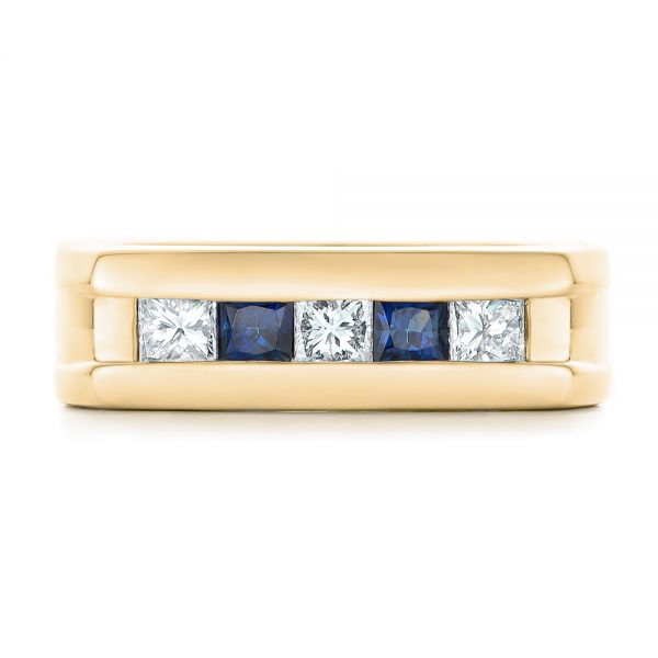 18k Yellow Gold 18k Yellow Gold Custom Blue Sapphire And Diamond Men's Band - Top View -  102911