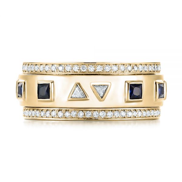 14k Yellow Gold 14k Yellow Gold Custom Blue Sapphire And Diamond Men's Band - Top View - 103352