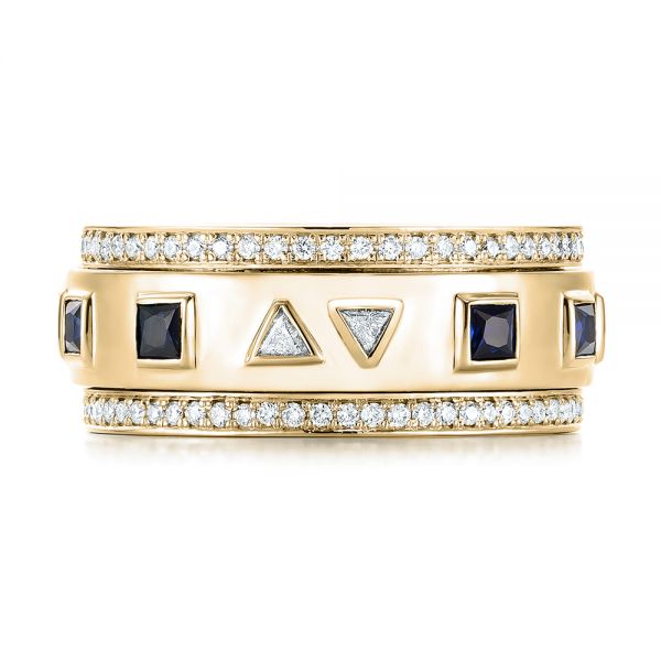 14k Yellow Gold 14k Yellow Gold Custom Blue Sapphire And Diamond Men's Band - Top View -  103352