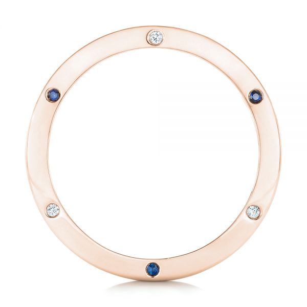 18k Rose Gold 18k Rose Gold Custom Blue Sapphire And Diamond Men's Wedding Band - Front View -  102779