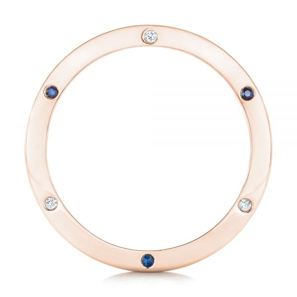18k Rose Gold 18k Rose Gold Custom Blue Sapphire And Diamond Men's Wedding Band - Front View - 102779