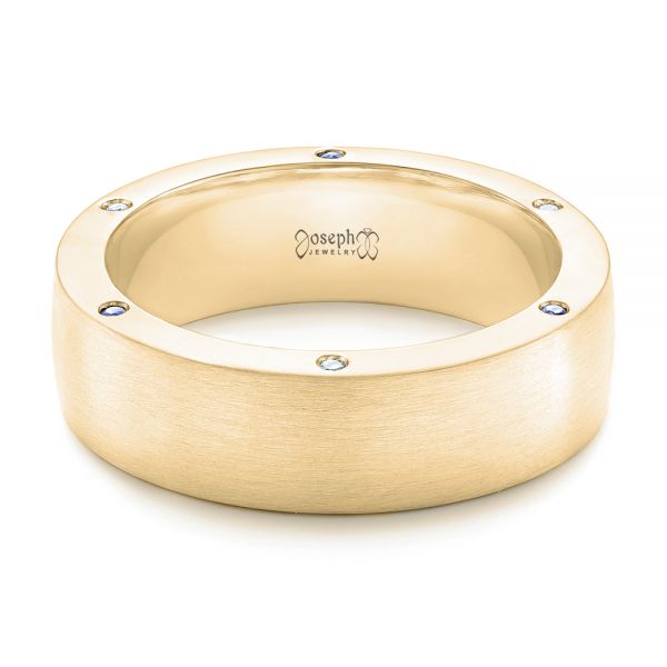 18k Yellow Gold 18k Yellow Gold Custom Blue Sapphire And Diamond Men's Wedding Band - Flat View - 102779