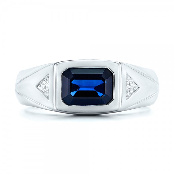 Custom Blue Sapphire And Diamond Men's Wedding Band - Top View -  102861