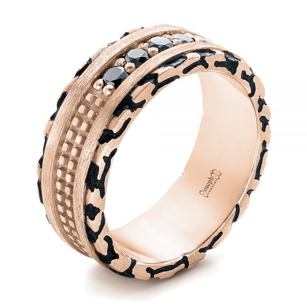 14k Rose Gold 14k Rose Gold Custom Brushed Black Diamond Men's Band - Three-Quarter View -  102804