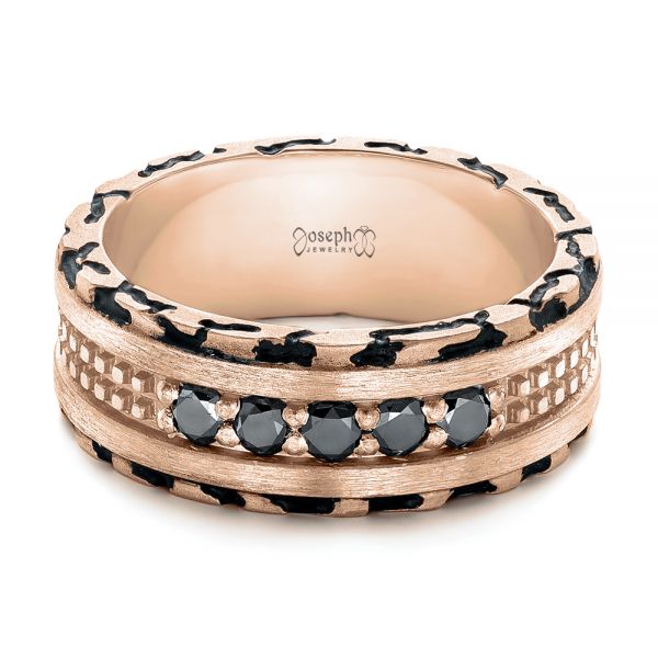 18k Rose Gold 18k Rose Gold Custom Brushed Black Diamond Men's Band - Flat View - 102804