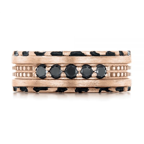 18k Rose Gold 18k Rose Gold Custom Brushed Black Diamond Men's Band - Top View - 102804