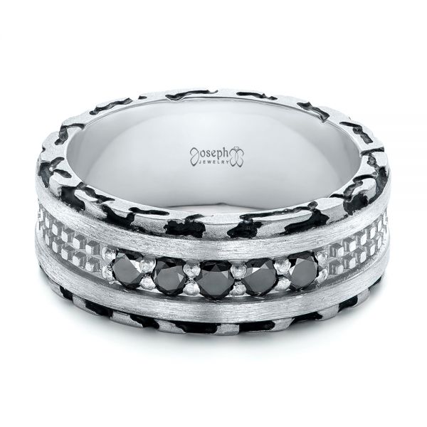 Platinum Custom Brushed Black Diamond Men's Band - Flat View - 102804