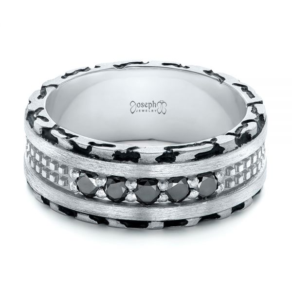 14k White Gold 14k White Gold Custom Brushed Black Diamond Men's Band - Flat View -  102804