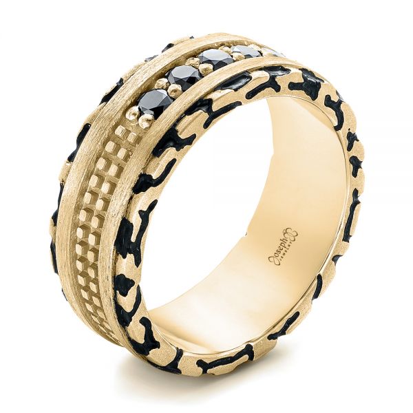 14k Yellow Gold 14k Yellow Gold Custom Brushed Black Diamond Men's Band - Three-Quarter View -  102804