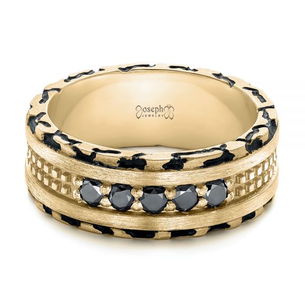 18k Yellow Gold 18k Yellow Gold Custom Brushed Black Diamond Men's Band - Flat View - 102804