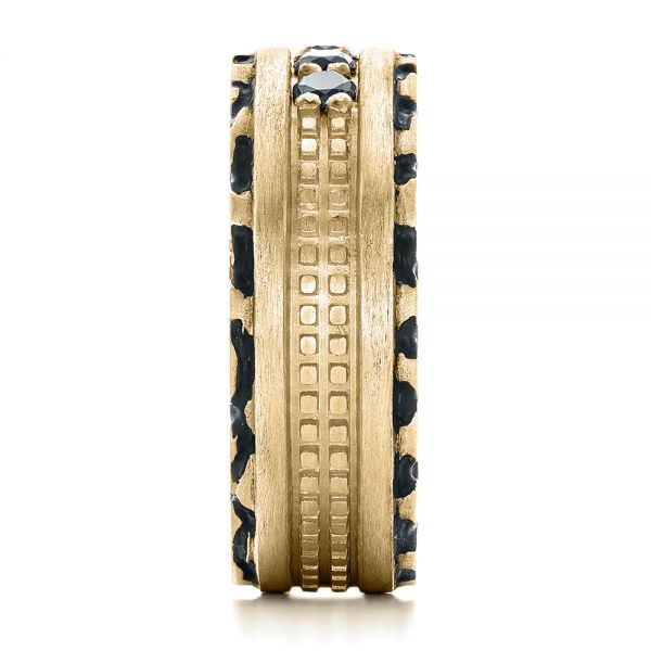 18k Yellow Gold 18k Yellow Gold Custom Brushed Black Diamond Men's Band - Side View - 102804