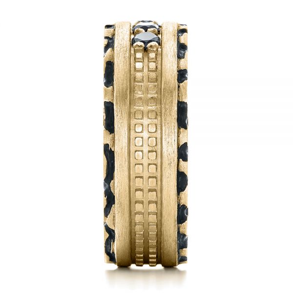 14k Yellow Gold 14k Yellow Gold Custom Brushed Black Diamond Men's Band - Side View -  102804