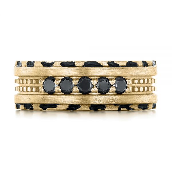 18k Yellow Gold 18k Yellow Gold Custom Brushed Black Diamond Men's Band - Top View - 102804