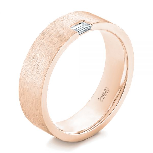 18k Rose Gold 18k Rose Gold Custom Brushed Diamond Men's Band - Three-Quarter View -  102799