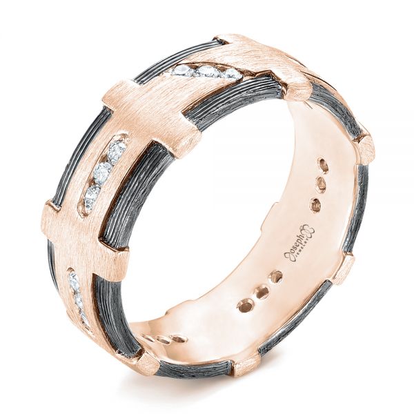 14k Rose Gold 14k Rose Gold Custom Brushed Diamond Men's Band - Three-Quarter View -  102988