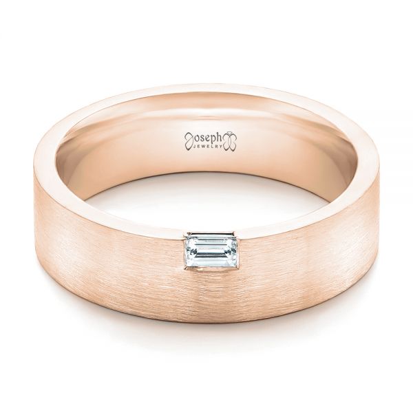 14k Rose Gold 14k Rose Gold Custom Brushed Diamond Men's Band - Flat View -  102799