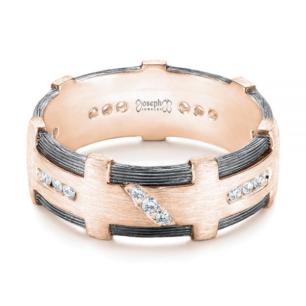 14k Rose Gold 14k Rose Gold Custom Brushed Diamond Men's Band - Flat View - 102988