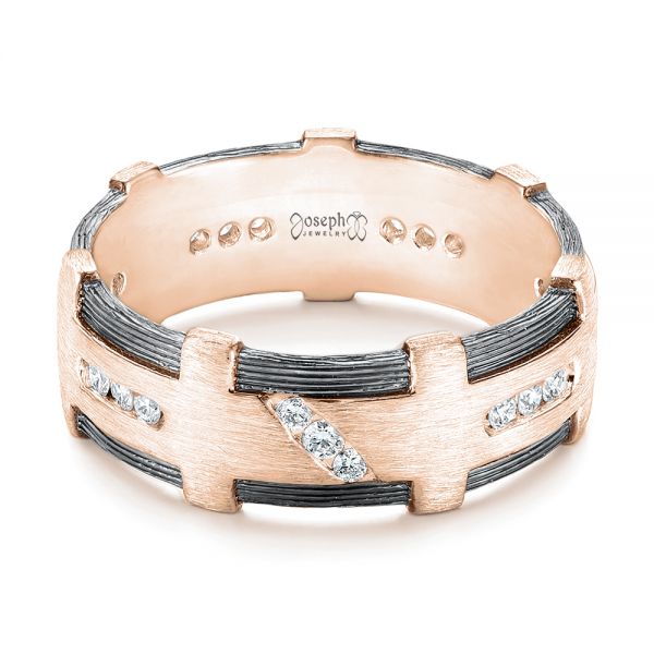 18k Rose Gold 18k Rose Gold Custom Brushed Diamond Men's Band - Flat View -  102988