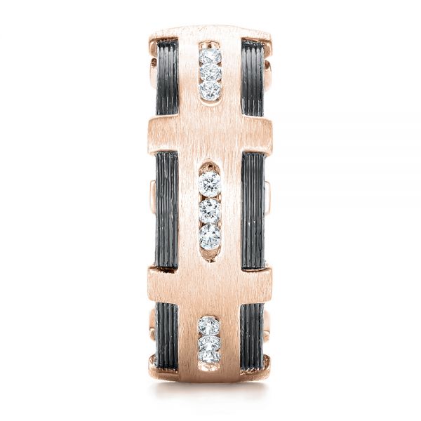 14k Rose Gold 14k Rose Gold Custom Brushed Diamond Men's Band - Front View -  102988