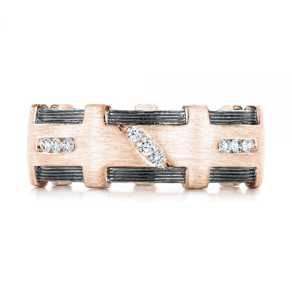 18k Rose Gold 18k Rose Gold Custom Brushed Diamond Men's Band - Top View -  102988