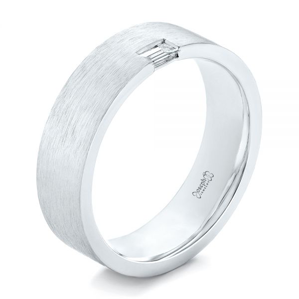 18k White Gold 18k White Gold Custom Brushed Diamond Men's Band - Three-Quarter View -  102799