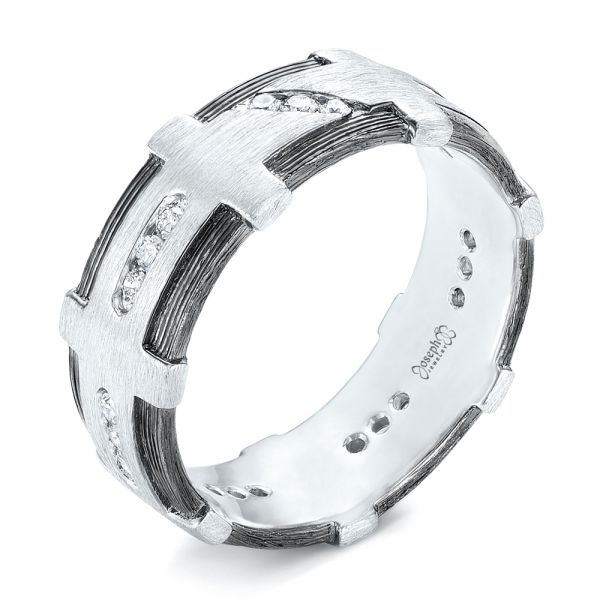  Platinum Custom Brushed Diamond Men's Band - Three-Quarter View -  102988