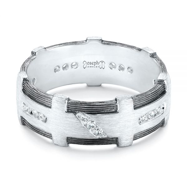 18k White Gold 18k White Gold Custom Brushed Diamond Men's Band - Flat View -  102988