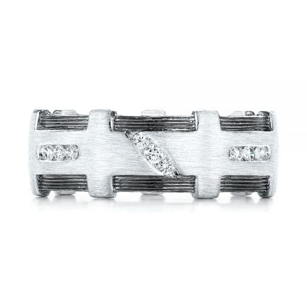 14k White Gold 14k White Gold Custom Brushed Diamond Men's Band - Top View -  102988