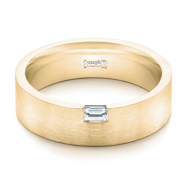 18k Yellow Gold 18k Yellow Gold Custom Brushed Diamond Men's Band - Flat View -  102799