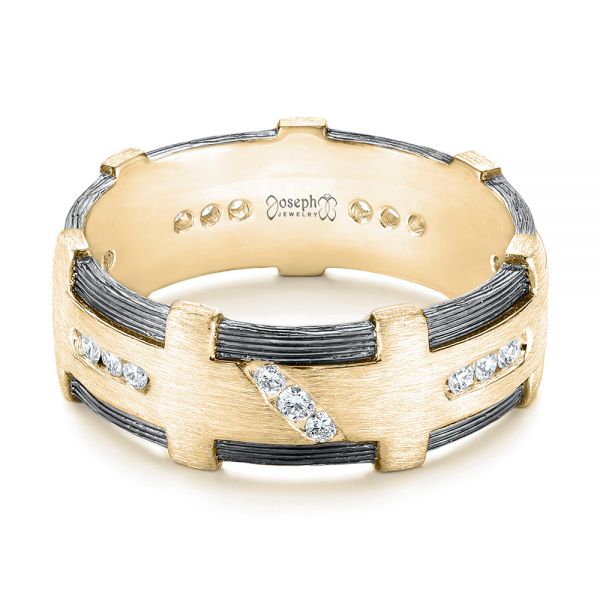 18k Yellow Gold 18k Yellow Gold Custom Brushed Diamond Men's Band - Flat View -  102988