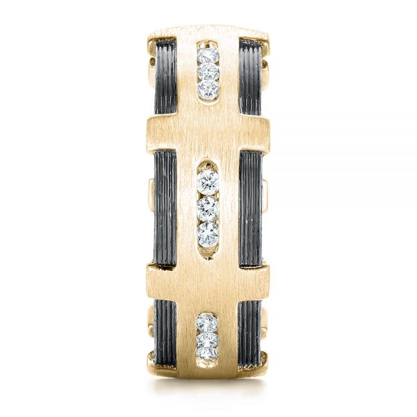 14k Yellow Gold 14k Yellow Gold Custom Brushed Diamond Men's Band - Side View -  102988