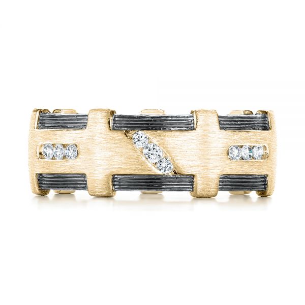 18k Yellow Gold 18k Yellow Gold Custom Brushed Diamond Men's Band - Top View - 102988