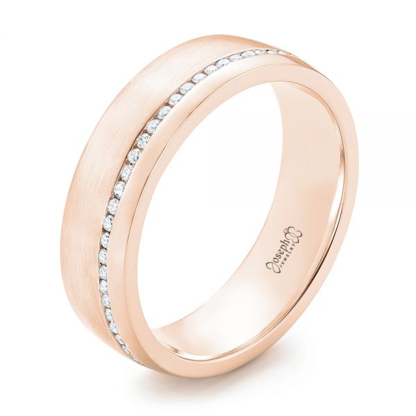 18k Rose Gold 18k Rose Gold Custom Brushed Diamond Men's Wedding Band - Three-Quarter View -  102812