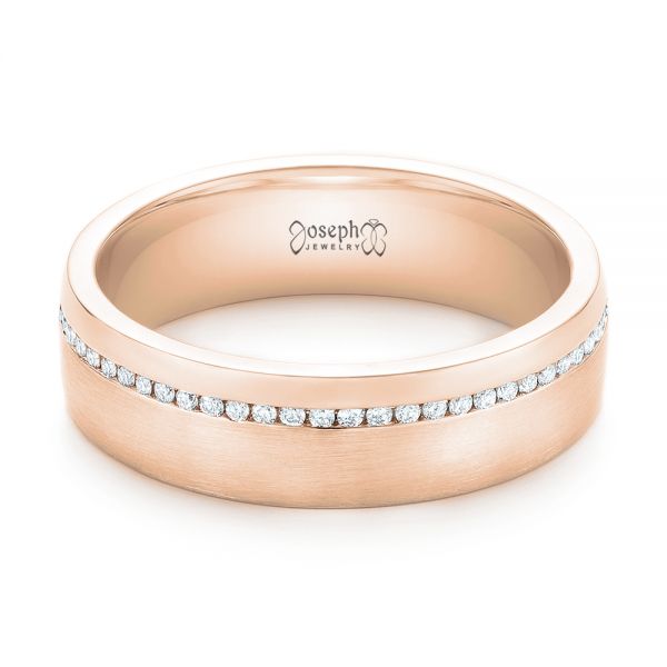 14k Rose Gold 14k Rose Gold Custom Brushed Diamond Men's Wedding Band - Flat View - 102812