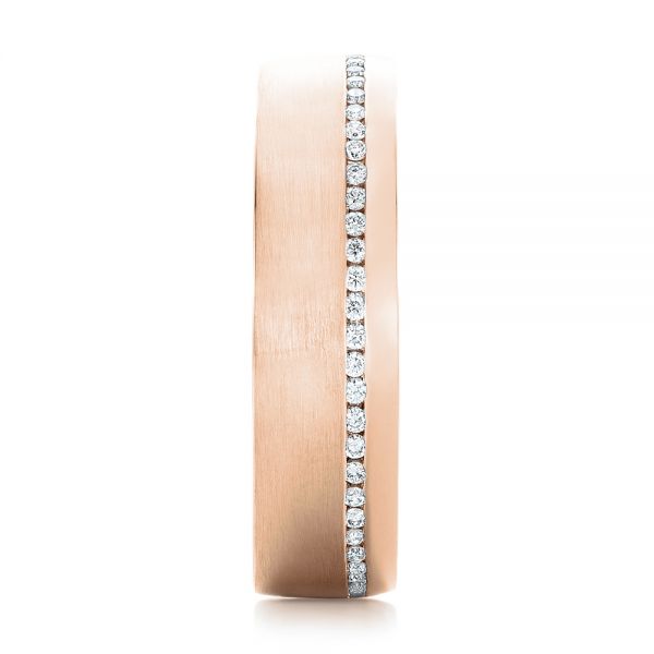 18k Rose Gold 18k Rose Gold Custom Brushed Diamond Men's Wedding Band - Side View -  102812