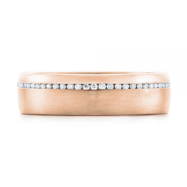 14k Rose Gold 14k Rose Gold Custom Brushed Diamond Men's Wedding Band - Top View - 102812