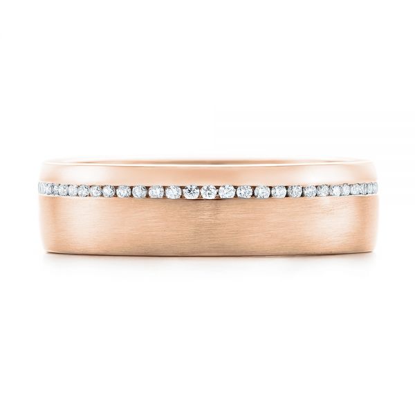 18k Rose Gold 18k Rose Gold Custom Brushed Diamond Men's Wedding Band - Top View -  102812