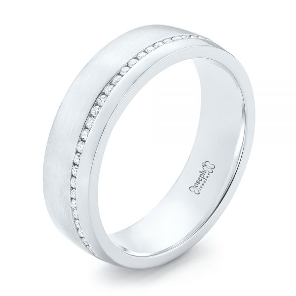  Platinum Custom Brushed Diamond Men's Wedding Band - Three-Quarter View -  102812