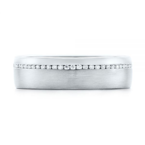 18k White Gold 18k White Gold Custom Brushed Diamond Men's Wedding Band - Top View -  102812