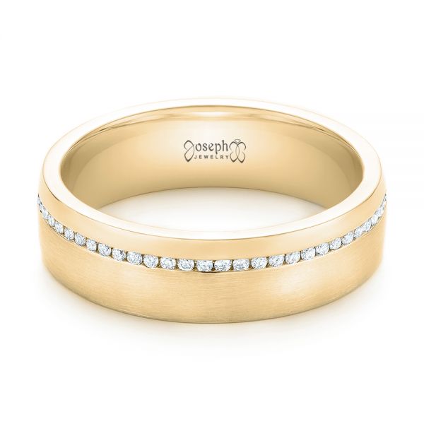 18k Yellow Gold 18k Yellow Gold Custom Brushed Diamond Men's Wedding Band - Flat View -  102812