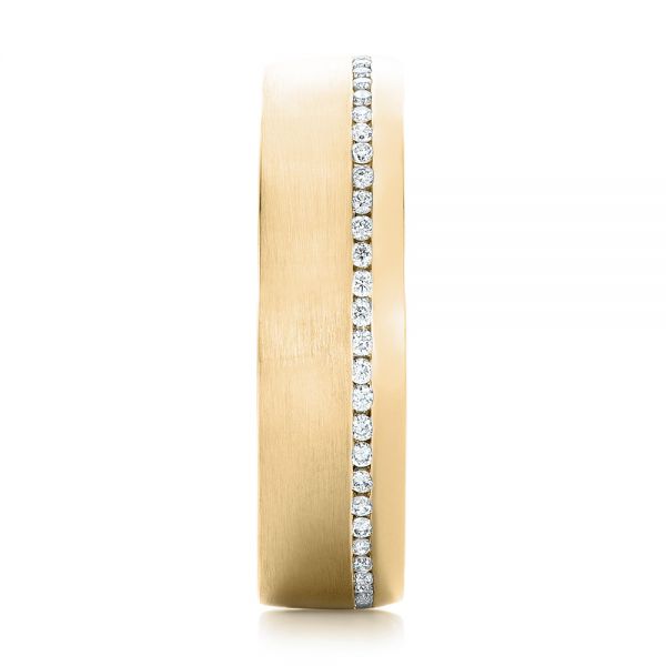 14k Yellow Gold 14k Yellow Gold Custom Brushed Diamond Men's Wedding Band - Side View -  102812