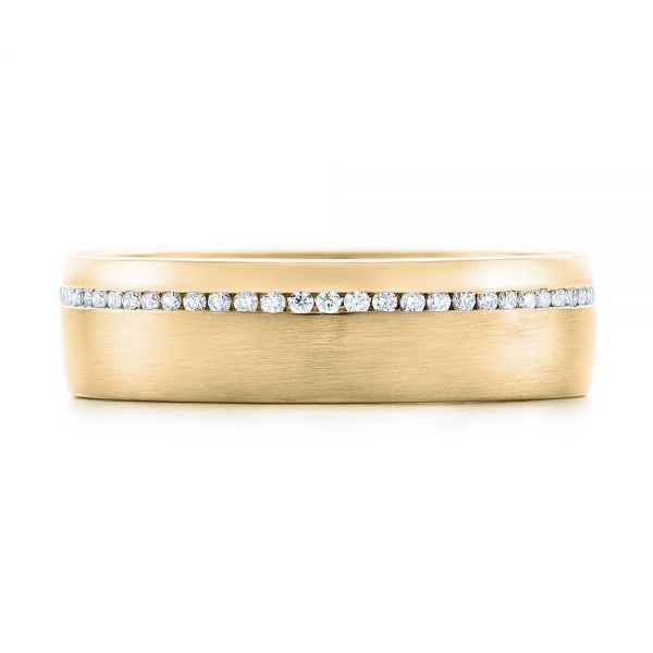 14k Yellow Gold 14k Yellow Gold Custom Brushed Diamond Men's Wedding Band - Top View -  102812