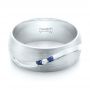 14k White Gold 14k White Gold Custom Brushed Finish Blue Sapphire And Diamond Men's Band - Flat View -  103653 - Thumbnail