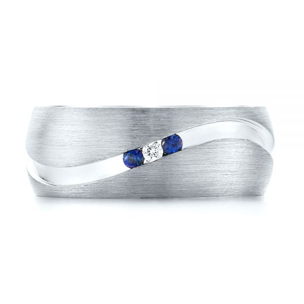  Platinum Platinum Custom Brushed Finish Blue Sapphire And Diamond Men's Band - Top View -  103653