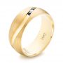 18k Yellow Gold Custom Brushed Finish Blue Sapphire And Diamond Men's Band - Three-Quarter View -  103653 - Thumbnail