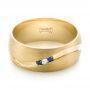 14k Yellow Gold 14k Yellow Gold Custom Brushed Finish Blue Sapphire And Diamond Men's Band - Flat View -  103653 - Thumbnail