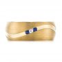 18k Yellow Gold Custom Brushed Finish Blue Sapphire And Diamond Men's Band - Top View -  103653 - Thumbnail