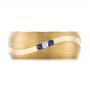 14k Yellow Gold 14k Yellow Gold Custom Brushed Finish Blue Sapphire And Diamond Men's Band - Top View -  103653 - Thumbnail